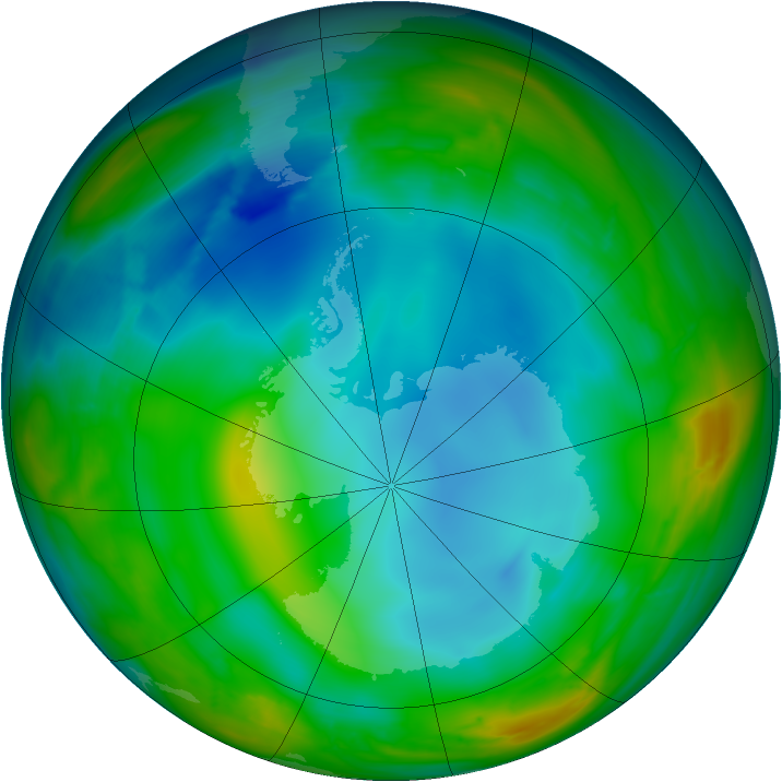 Antarctic ozone map for 01 July 2007